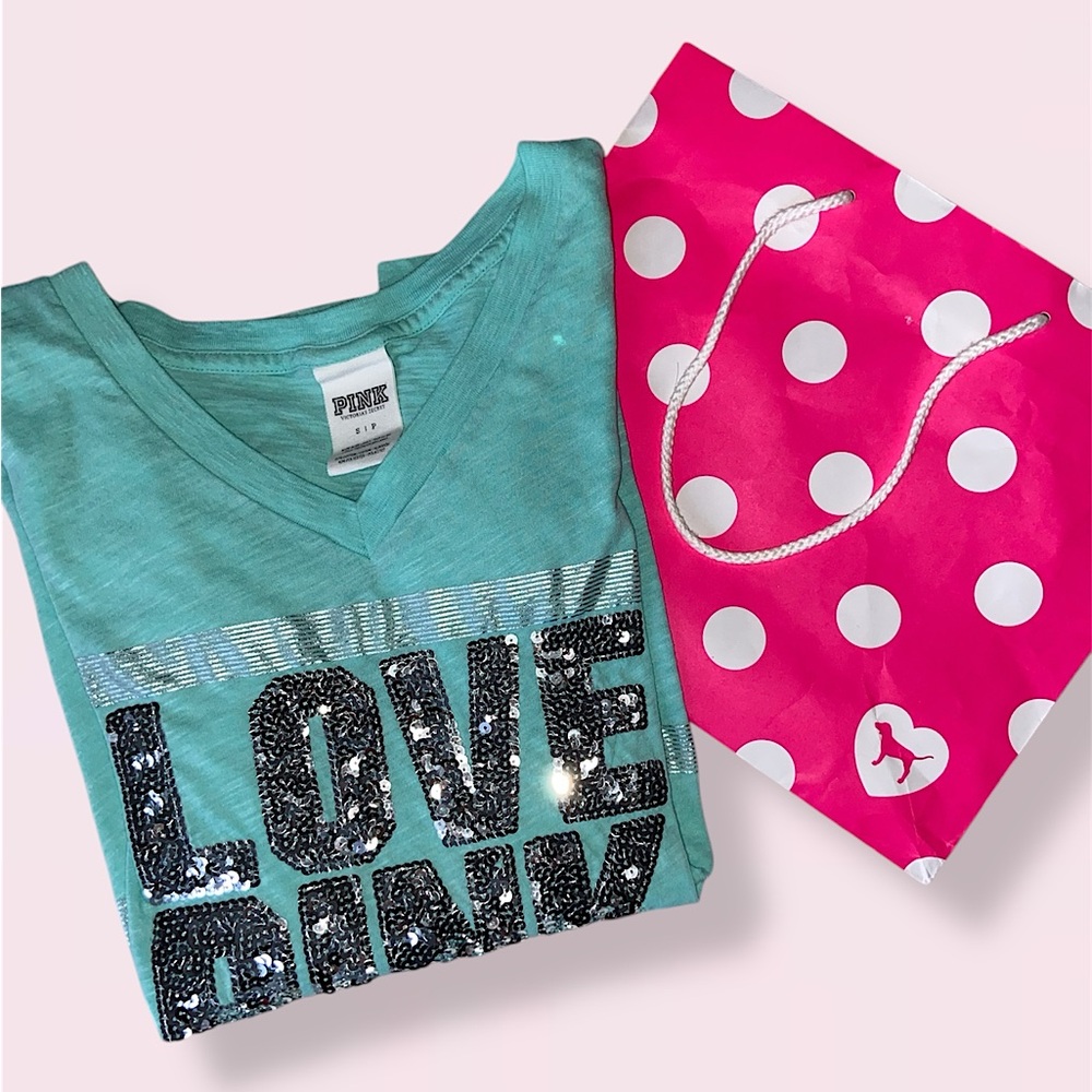 SOLD • teal victoria’s secret PINK shirt with sequins